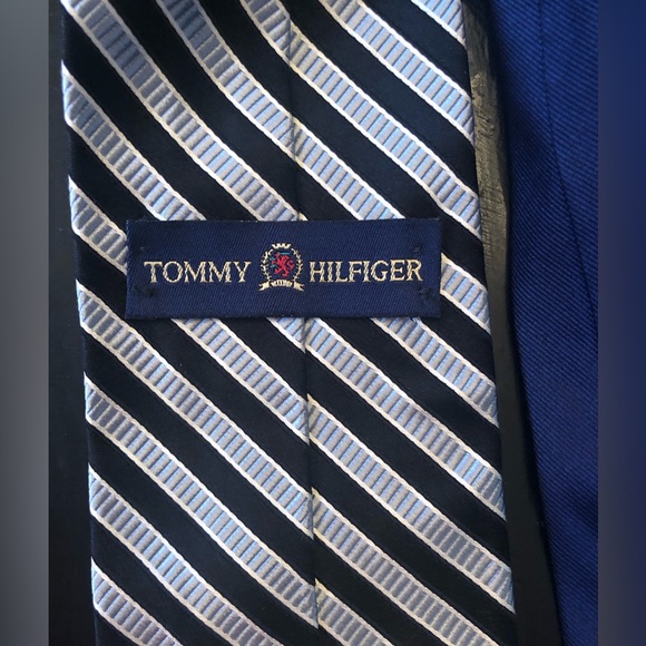 Tommy Hilfiger, navy, baby blue, and white stripped tie - Picture 2 of 3